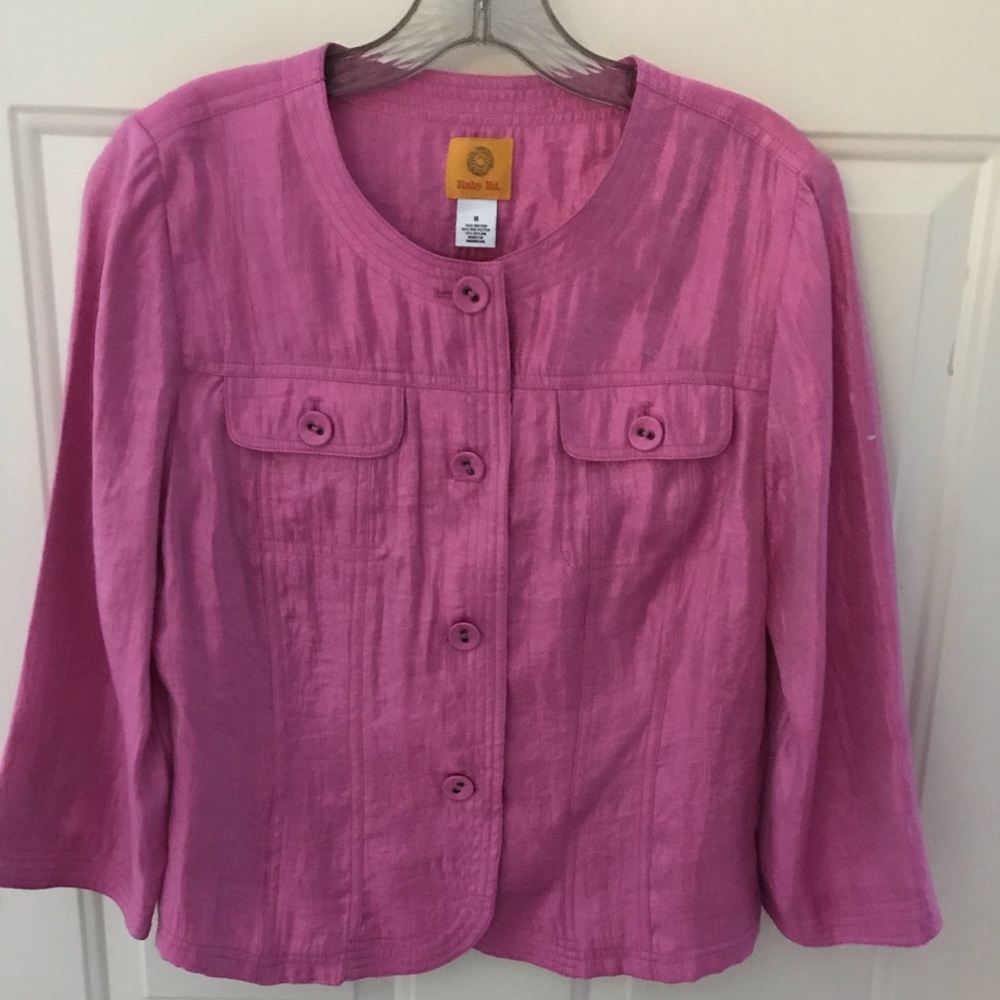 Pink 3/4 sleeve button down jacket